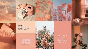A Collage Of Photos With Pink And White Colors Wallpaper