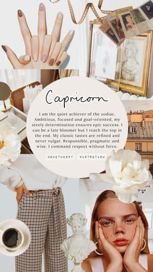 A Collage Of Photos With The Word Capricorn Wallpaper