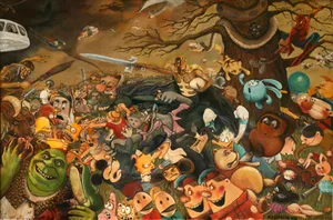 A Colorful Cartoon Collage Wallpaper