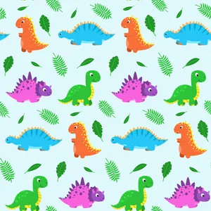 A Colorful Dinosaur Pattern With Leaves And Leaves Wallpaper