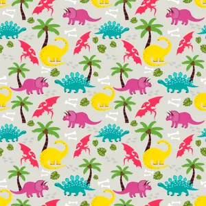 A Colorful Dinosaur Pattern With Palm Trees Wallpaper