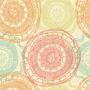 A Colorful Floral Pattern With Circles Wallpaper
