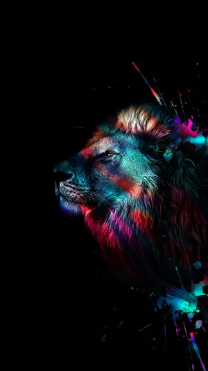 A Colorful Lion Head On A Black Background Wallpaper