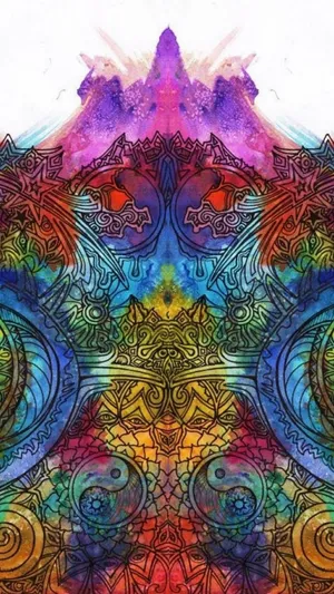 A Colorful Painting Of A Mountain With A Colorful Design Wallpaper