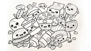 A Coloring Page With A Bunch Of Cartoon Characters Wallpaper