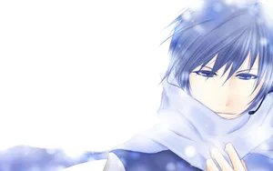 'a Cool Blue-haired Anime Boy In Winter Wonderland.' Wallpaper