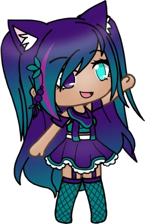 A Cute Cat With Blue Hair And Purple Eyes Wallpaper