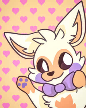 A Cute Fox With A Bow In Front Of Hearts Wallpaper