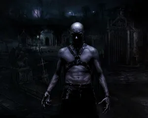 A Dark Man Standing In A Cemetery Wallpaper