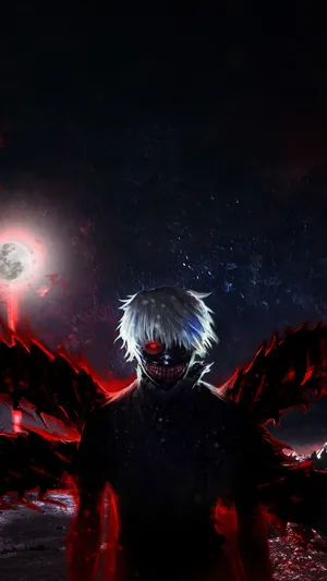 A Demon With Red Eyes And A Red Moon Wallpaper