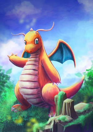 A Distinctive Painting Of The Legendary Dragonite Wallpaper