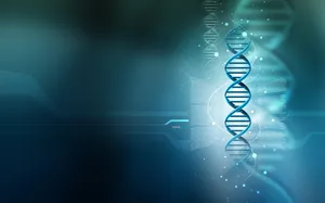 A Dna Strand On A Blue Background Wallpaper