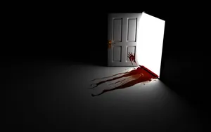 A Door With Blood Dripping Out Of It Wallpaper