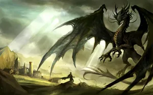 A Dragon Is Flying Over A Castle Wallpaper