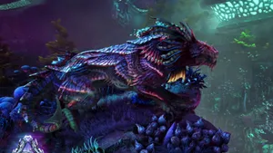 A Dragon Is Standing On A Rock In A Dark Environment Wallpaper