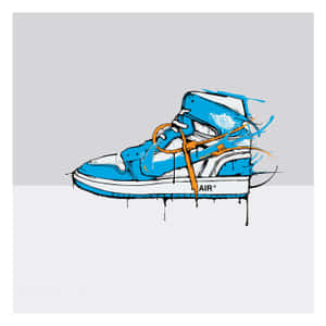 A Drawing Of A Blue And Orange Air Jordan 1 Wallpaper