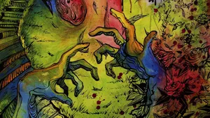 A Drawing Of A Zombie With A Heart Wallpaper