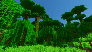 A Field Of Bright Green Minecraft Grass Surrounded By A Winding River. Wallpaper