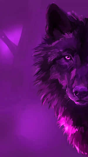 A Fierce Pink Wolf Stands Bravely Beneath A Star-filled Night Sky Wallpaper