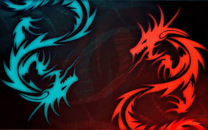 A Fierce Red And Blue Dragon Looms In The Sky Wallpaper