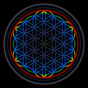 A Flower Of Life In A Circle With Colorful Lights Wallpaper