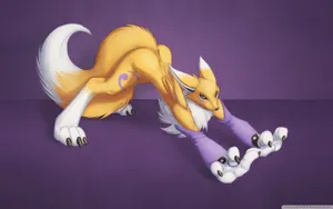 A Fox With Its Legs Stretched Out On A Purple Background Wallpaper