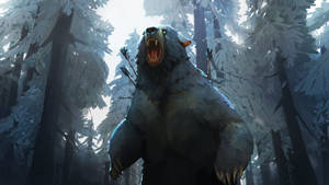 A Furious Bear Stopped In Its Tracks By An Arrow Wallpaper