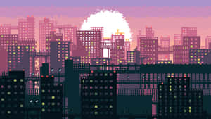 A Futuristic Pixel Art Scene Of A Cyberpunk World Wallpaper