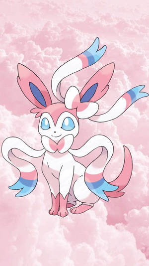 A Gentle Sylveon Enveloped In Beautiful Pink Clouds Wallpaper