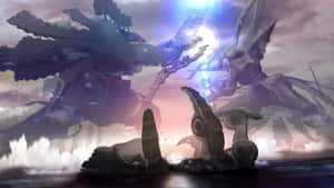 A Giant Robot Is Fighting A Giant Monster Wallpaper