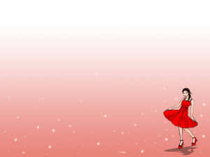 A Girl In A Red Dress Is Dancing On A Pink Background Wallpaper