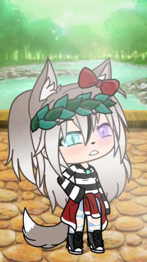 A Girl In A Striped Outfit Standing In A Wooded Area Wallpaper