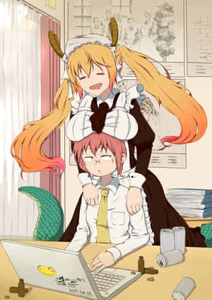 A Girl Is Sitting On A Laptop With A Mermaid On It Wallpaper