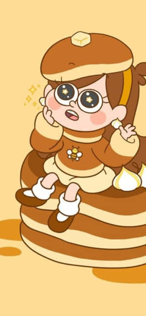 A Girl Sitting On Top Of A Stack Of Pancakes Wallpaper