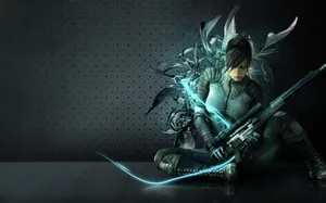 A Girl With A Gun Sitting On The Ground Wallpaper