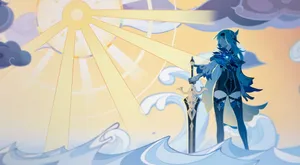 A Girl With A Sword Standing In The Ocean Wallpaper