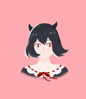 A Girl With Black Hair And Horns On A Pink Background Wallpaper