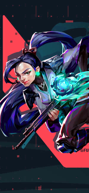 A Girl With Blue Hair And A Gun Wallpaper