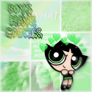 A Girl With Green Hair And Hearts On Her Face Wallpaper