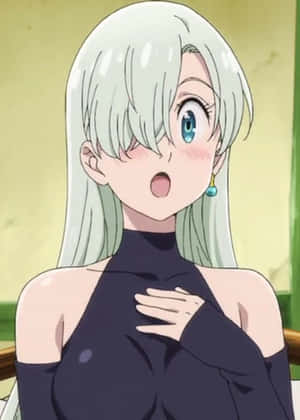 A Girl With Long White Hair Is Sitting On A Couch Wallpaper