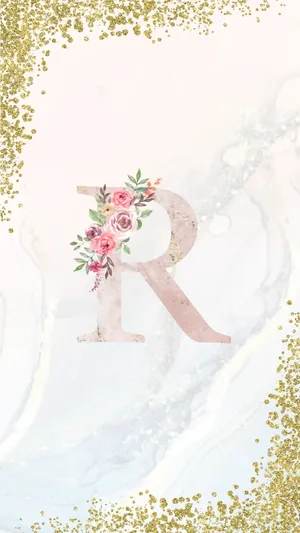 A Gold And Pink Floral Monogram With A Gold Glitter Background Wallpaper