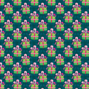 A Green And Pink Pattern With Presents On It Wallpaper