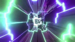 A Green And Purple Tunnel With A Light In It Wallpaper