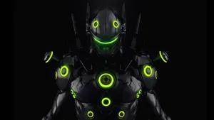 A Green Glowing Robot With Glowing Eyes Wallpaper