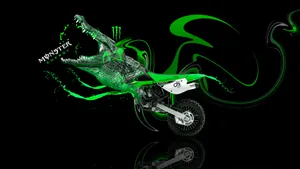 A Green Kawasaki Motocross Bike On A Black Background Wallpaper