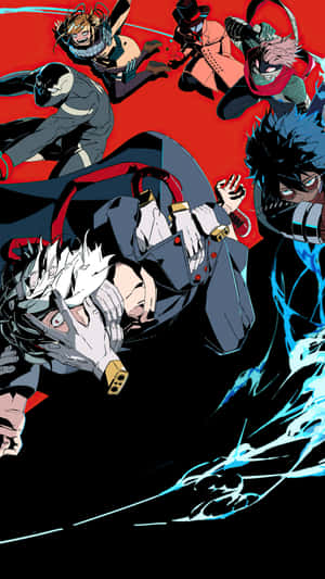 A Group Of Anime Characters Are Fighting In The Air Wallpaper