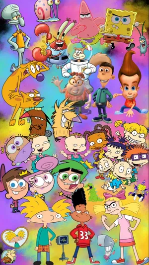 A Group Of Cartoon Characters In A Colorful Background Wallpaper