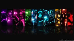 A Group Of Colorful Characters In A Dark Background Wallpaper