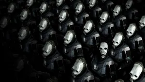 A Group Of People In A Dark Room Wallpaper