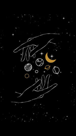 A Hand Reaching Out To The Stars And Planets Wallpaper